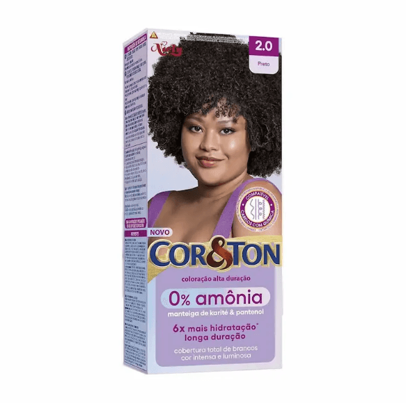 Tinta de Cabelo Permanente Cor&Ton Niely 0% Amônia - 2.0 Preto